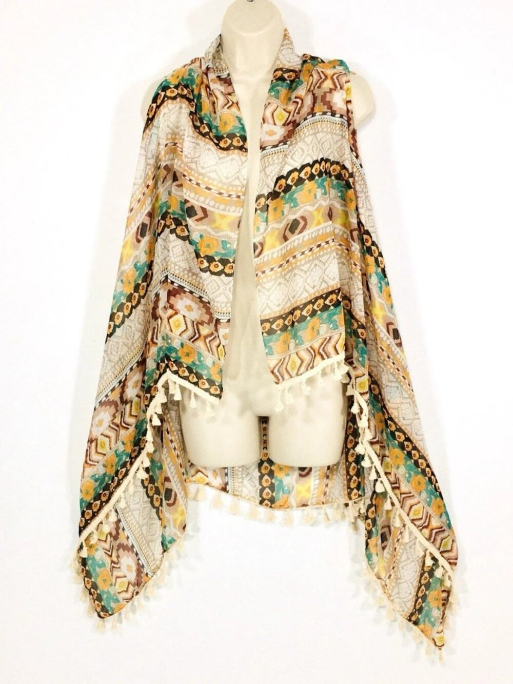 Lavello Convertible Chiffon CoverUp Scarf Vest Open Front Layer Southwest Boho